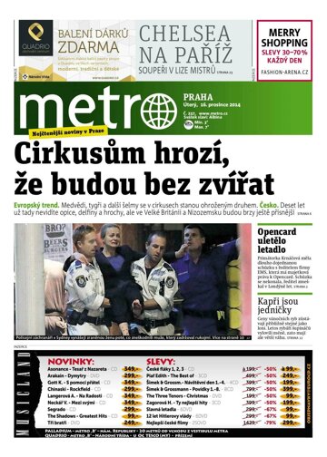 Obálka e-magazínu deník METRO 16.12.2014