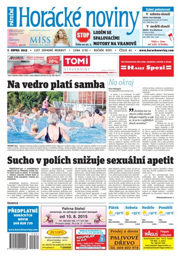 Obálka e-magazínu Horácké Noviny Pátek 7.8.2015 č. 61