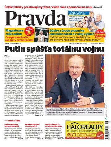 Obálka e-magazínu Pravda 22. 9. 2022