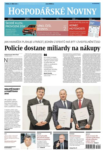 Obálka e-magazínu Hospodářské noviny 210 - 31.10.2018