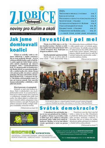 Obálka e-magazínu Zlobice – noviny pro Kuřim a okolí 11/2016