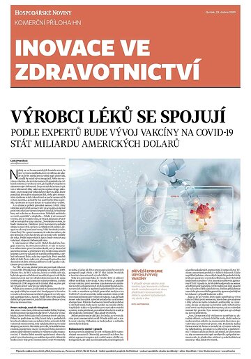 Obálka e-magazínu Hospodářské noviny - příloha 079 - 23.4.2020 příloha Inovace ve zdravotnictví