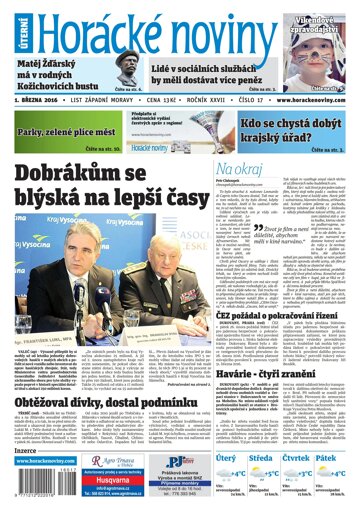 Obálka e-magazínu Horácké Noviny Úterý 1.3.2016 č. 017