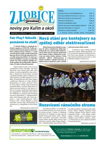 Obálka e-magazínu Zlobice – noviny pro Kuřim a okolí 12/2016