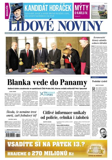 Obálka e-magazínu Lidové noviny 13.5.2016