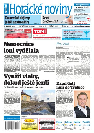 Obálka e-magazínu Horácké Noviny pátek 6.3.2015 č. 19