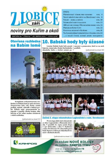 Obálka e-magazínu Zlobice – noviny pro Kuřim a okolí 9/2022