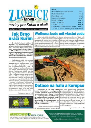 Obálka e-magazínu Zlobice – noviny pro Kuřim a okolí 6/2017