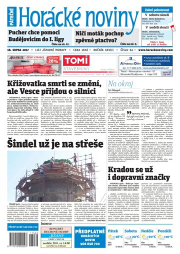 Obálka e-magazínu Horácké Noviny Pátek 18.8.2017 č. 062