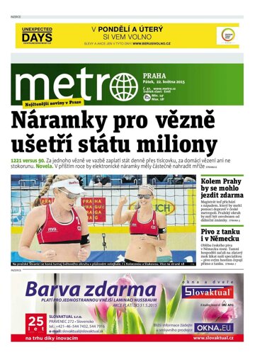 Obálka e-magazínu deník METRO 22.5.2015