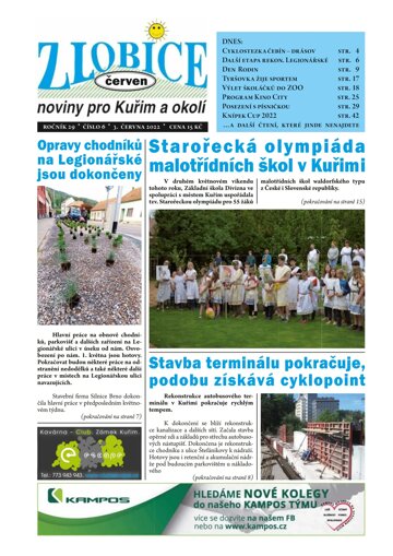 Obálka e-magazínu Zlobice – noviny pro Kuřim a okolí 6/2022