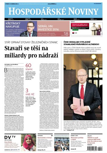 Obálka e-magazínu Hospodářské noviny 075 - 19.4.2016