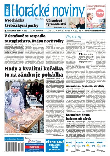 Obálka e-magazínu Horácké Noviny Úterý 15.11.2016 č.088