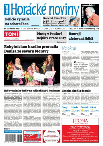 Obálka e-magazínu Horácké Noviny Úterý 9.11.2015 č. 88