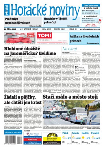 Obálka e-magazínu Horácké Noviny Pátek 21.10.2016 č. 082