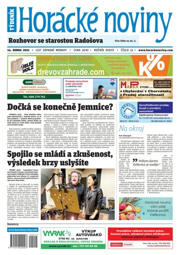 Obálka e-magazínu Horácké Noviny Čtvrtek 14.4.2022 č. 015