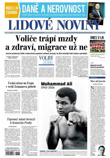 Obálka e-magazínu Lidové noviny 6.6.2016