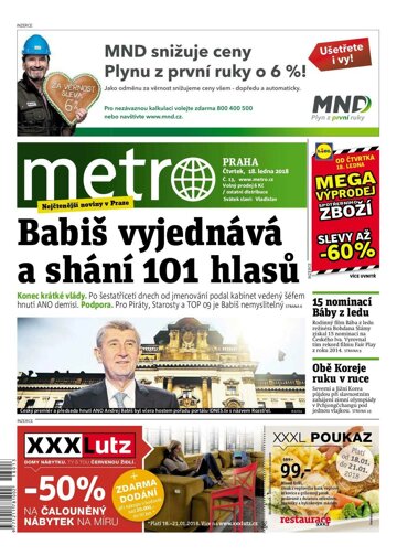 Obálka e-magazínu deník METRO 18.1.2018