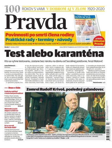 Obálka e-magazínu Pravda 21. 10. 2020