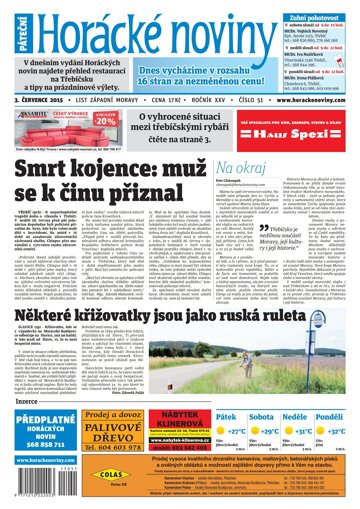 Obálka e-magazínu Horácké Noviny Pátek 3.7.2015 č. 51