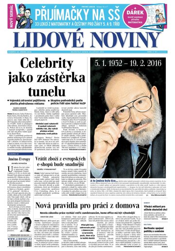 Obálka e-magazínu Lidové noviny 22.2.2016