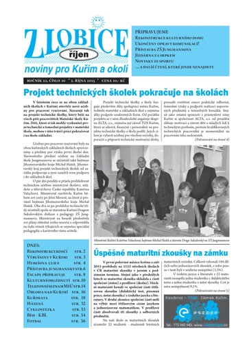 Obálka e-magazínu Zlobice – noviny pro Kuřim a okolí 10/2015