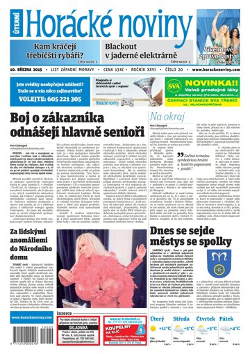 Obálka e-magazínu Horácké Noviny úterý 10.3.2015 č.20