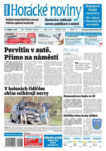 Obálka e-magazínu Horácké Noviny pátek 17.4.2015 č. 31