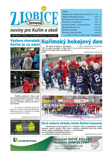 Obálka e-magazínu Zlobice – noviny pro Kuřim a okolí 11/2022