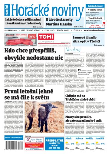 Obálka e-magazínu Horácké Noviny Pátek 13.1.2016 č. 004