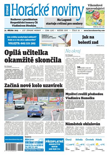 Obálka e-magazínu Horácké Noviny úterý 31. 3. 2015 č. 26