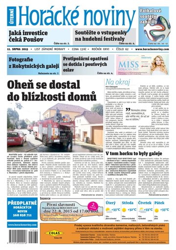 Obálka e-magazínu Horácké Noviny Úterý 11.8.2015 č. 62