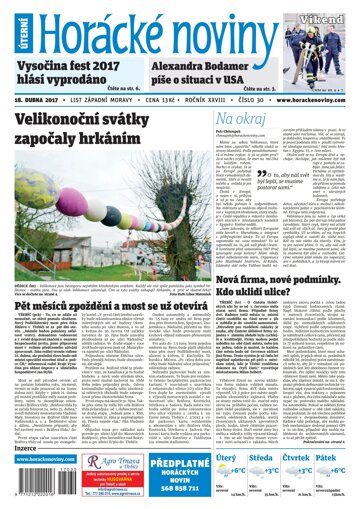 Obálka e-magazínu Horácké Noviny Úterý 18.4.2017 č. 030