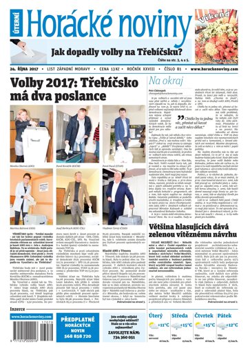 Obálka e-magazínu Horácké Noviny Úterý 24.10.2017 č. 081