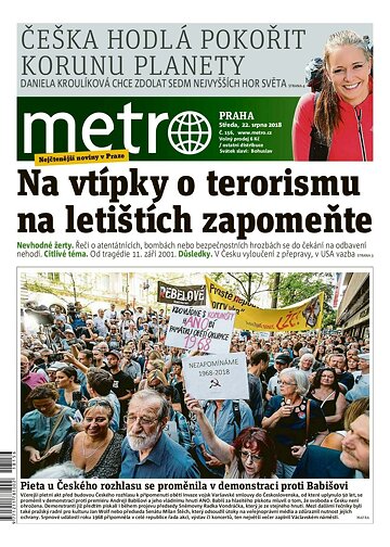 Obálka e-magazínu deník METRO 22.8.2018