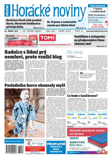 Obálka e-magazínu Horácké Noviny Pátek 24.2.2017 č. 016