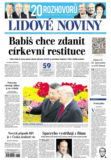 Obálka e-magazínu Lidové noviny 10.11.2017