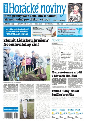 Obálka e-magazínu Horácké Noviny úterý 3.3.2015 č. 18