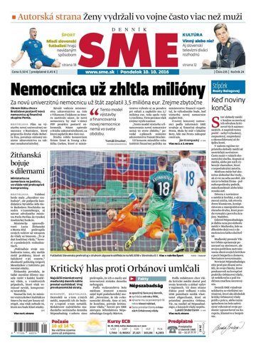 Obálka e-magazínu SME 10.10.2016