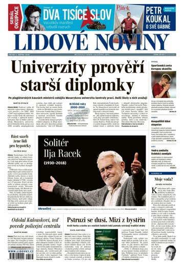 Obálka e-magazínu Lidové noviny 3.8.2018