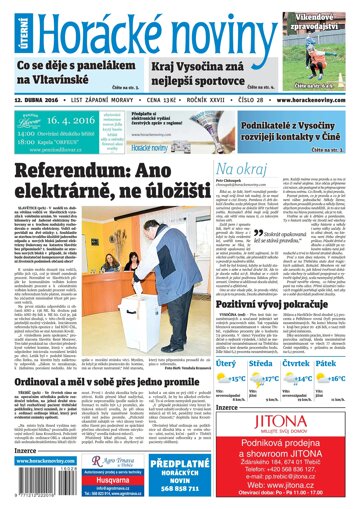 Obálka e-magazínu Horácké Noviny Úterý 12.4.2016 č. 028