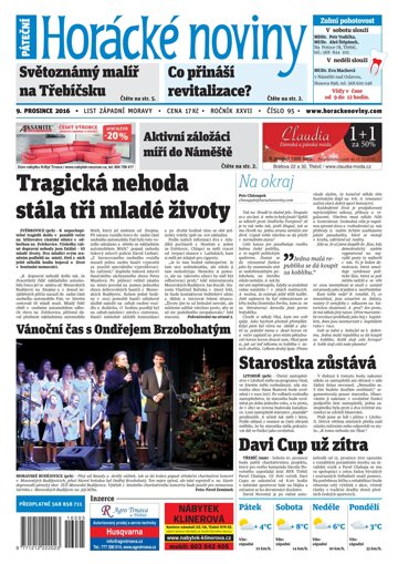 Obálka e-magazínu Horácké Noviny Pátek 9.12.2016 č. 095