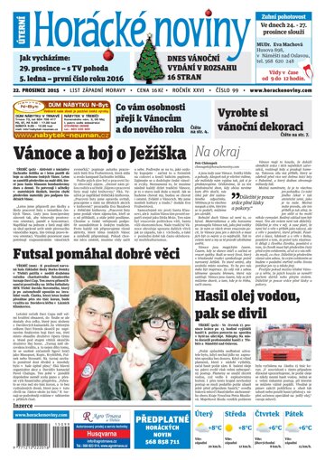 Obálka e-magazínu Horácké Noviny Úterý 22.12.2015 č.99