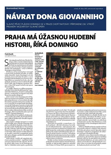 Obálka e-magazínu Hospodářské noviny - příloha 201 - 18.10.2017 příloha Návrat Dona Giovanniho