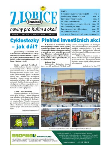 Obálka e-magazínu Zlobice – noviny pro Kuřim a okolí 12/2017