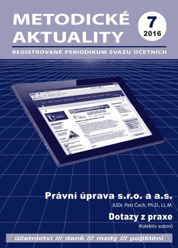 Obálka e-magazínu Metodické aktuality Svazu účetních 7/2016