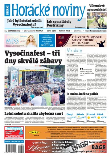 Obálka e-magazínu Horácké Noviny úterý 14.7.2015 č.54