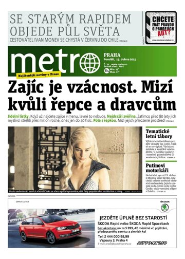 Obálka e-magazínu deník METRO 13.4.2015