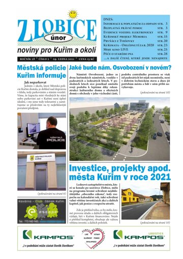 Obálka e-magazínu Zlobice – noviny pro Kuřim a okolí 2/2021