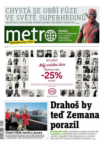 Obálka e-magazínu deník METRO 8.11.2017